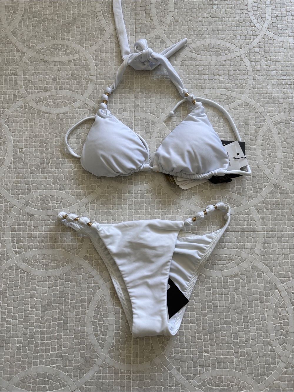 Vix by Paula Hermanny White two piece bikini with gold acccents